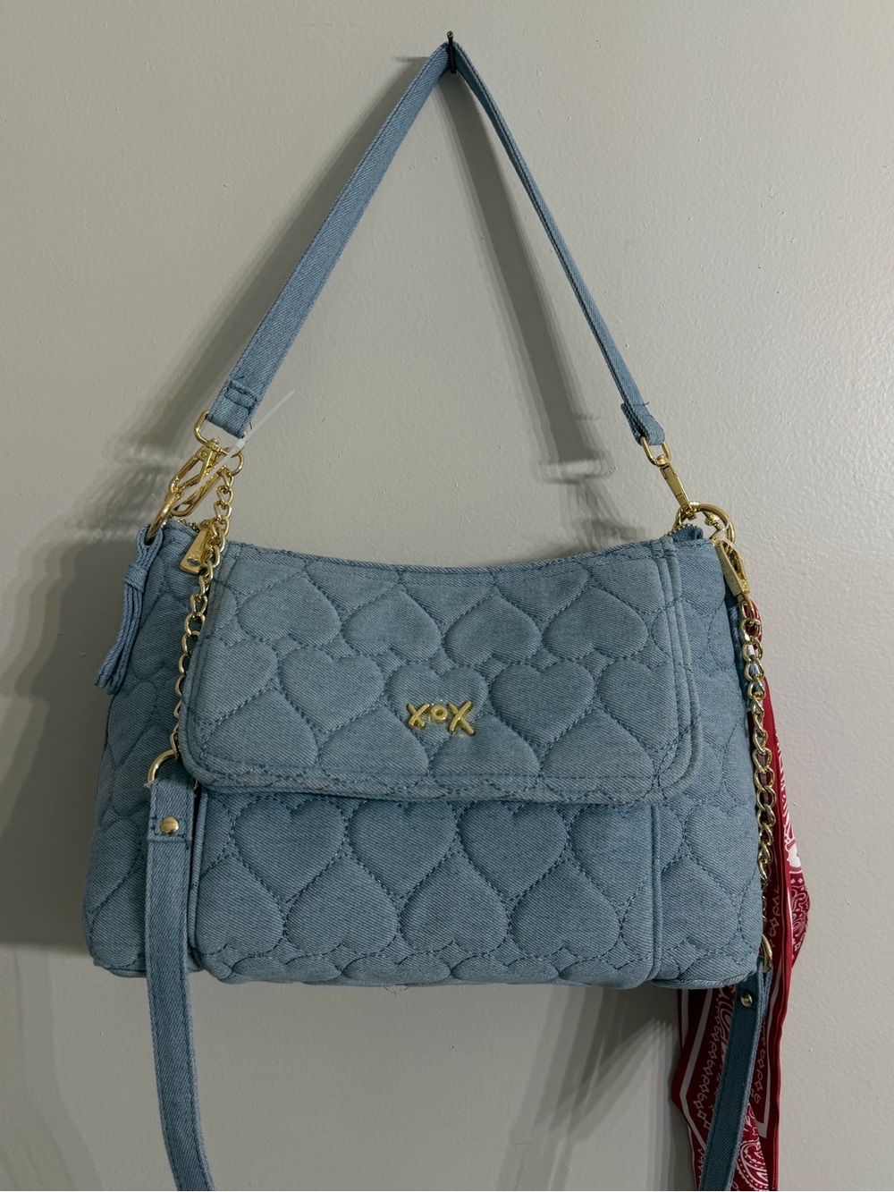 Betsey Johnson Quilted Denim Heart Shoulder/Crossbody Bag